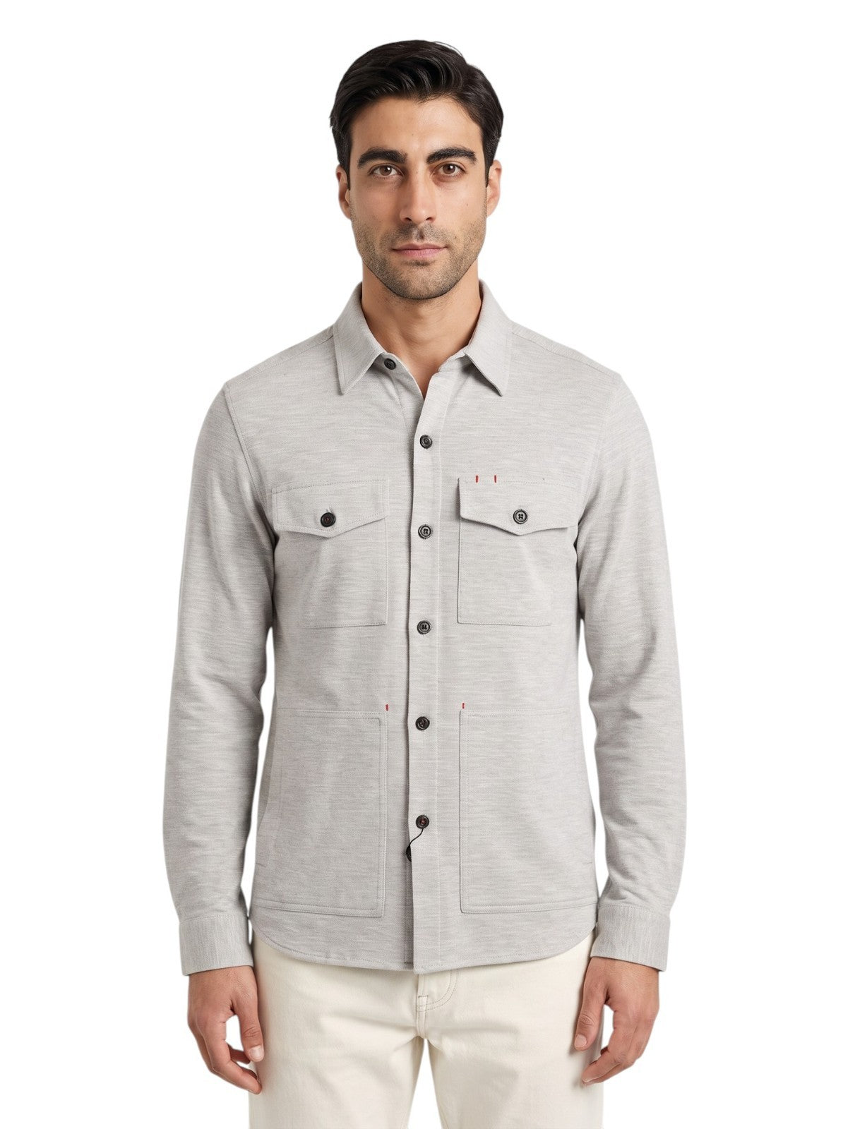 $1350 ISAIA NAPOLI Gray Hand-Sewn Overshirt Jacket Wool Silk Linen Size M