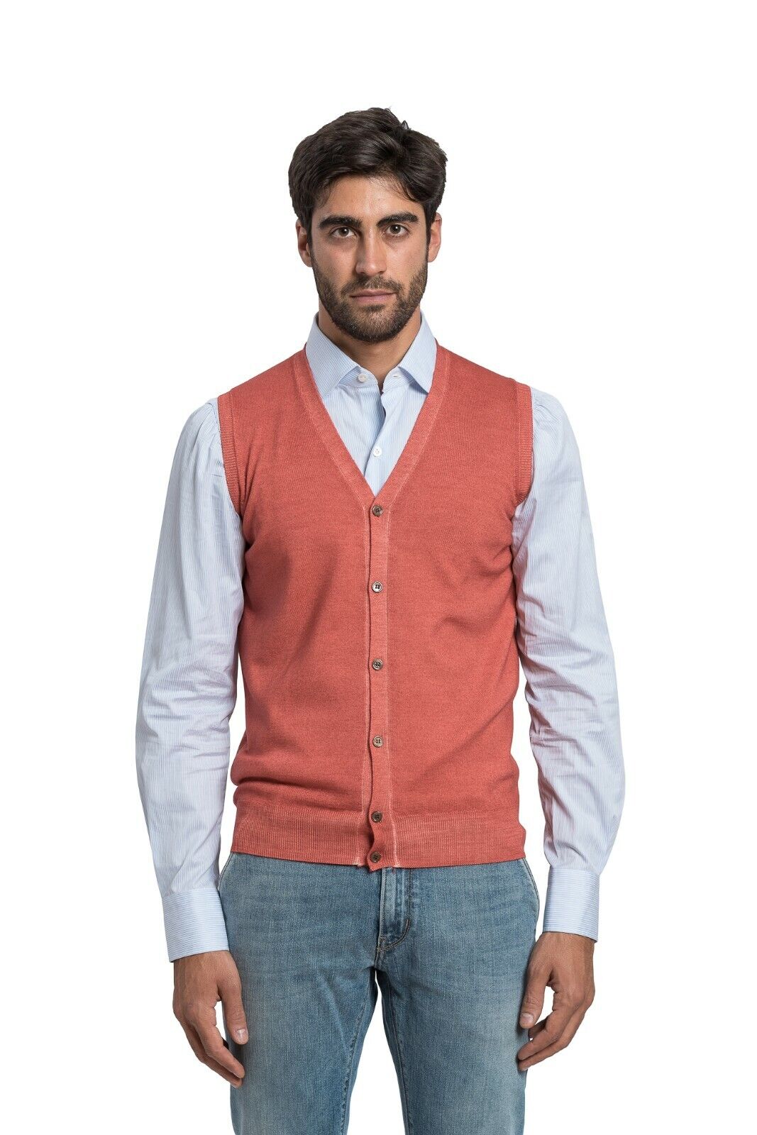 FILIPPO DE LAURENTIIS Peach Sweater Cardigan Extrafine Merino Wool Made in Italy