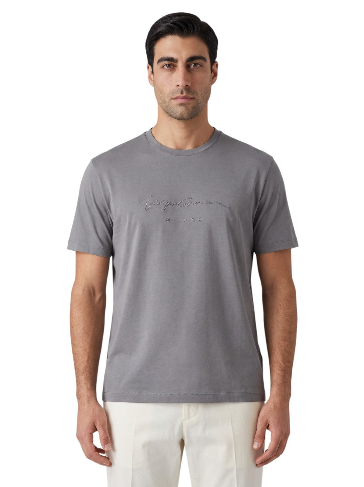 570$ GIORGIO ARMANI T-Shirt Logo Gray Ash 100% Cotton Jersey 50 US / 60 EU