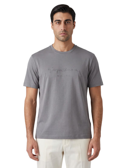 570$ GIORGIO ARMANI T-Shirt Logo Gray Ash 100% Cotton Jersey 50 US / 60 EU