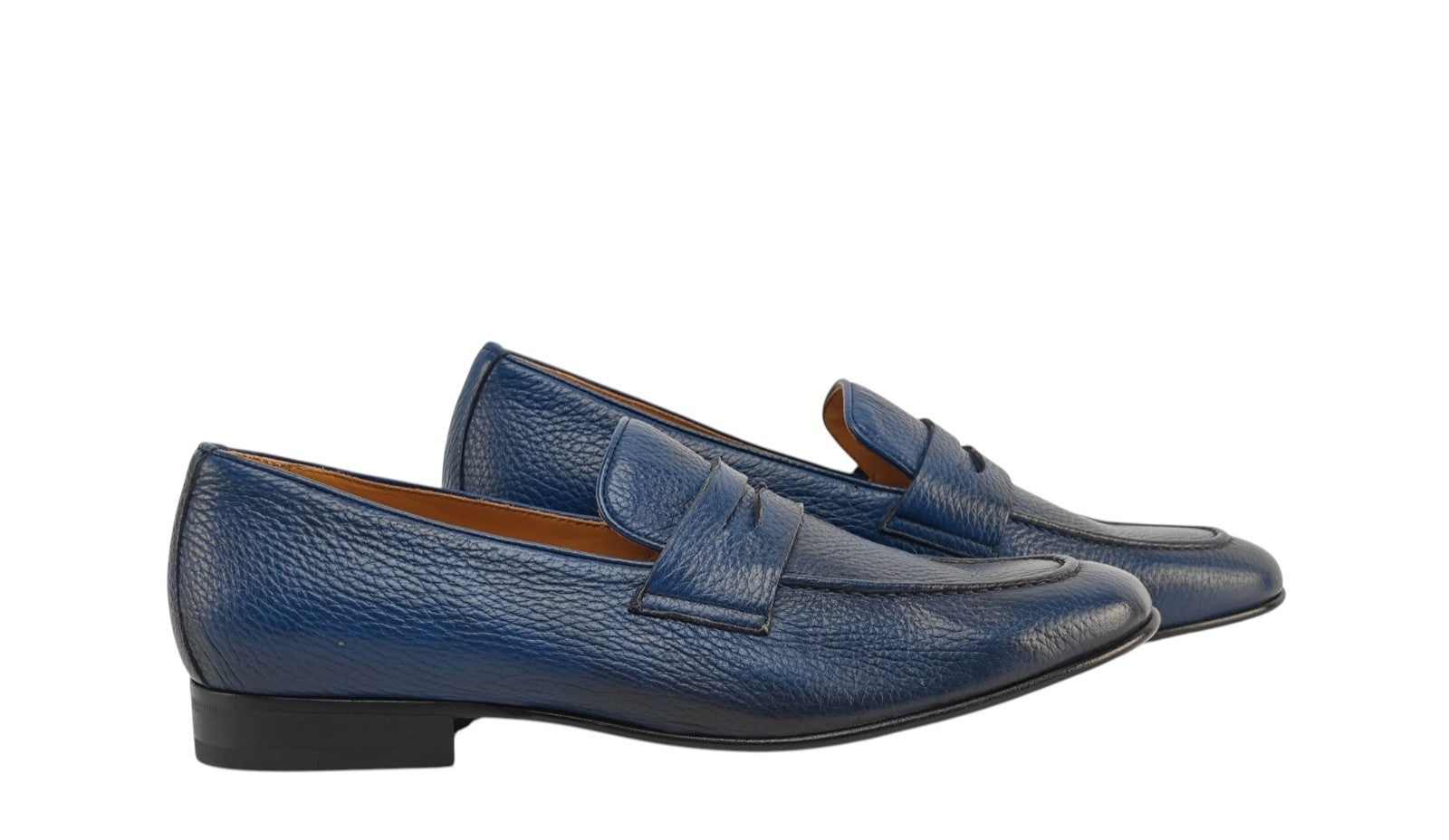 1300$ TESTONI "Pompei" Penny Loafer BOLOGNESE Deerskin Blue 8 UK / 9 US / 42 IT