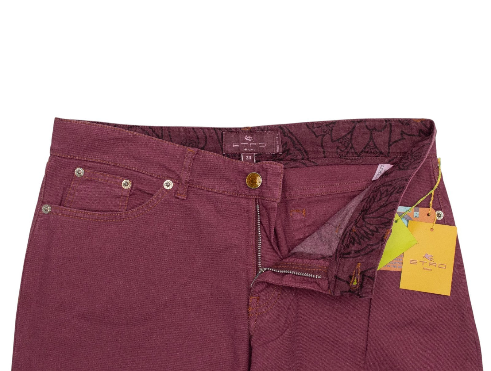 850$ ETRO MILANO Washed Wine Cotton Denim Regular Slim Straight - Made in Italy