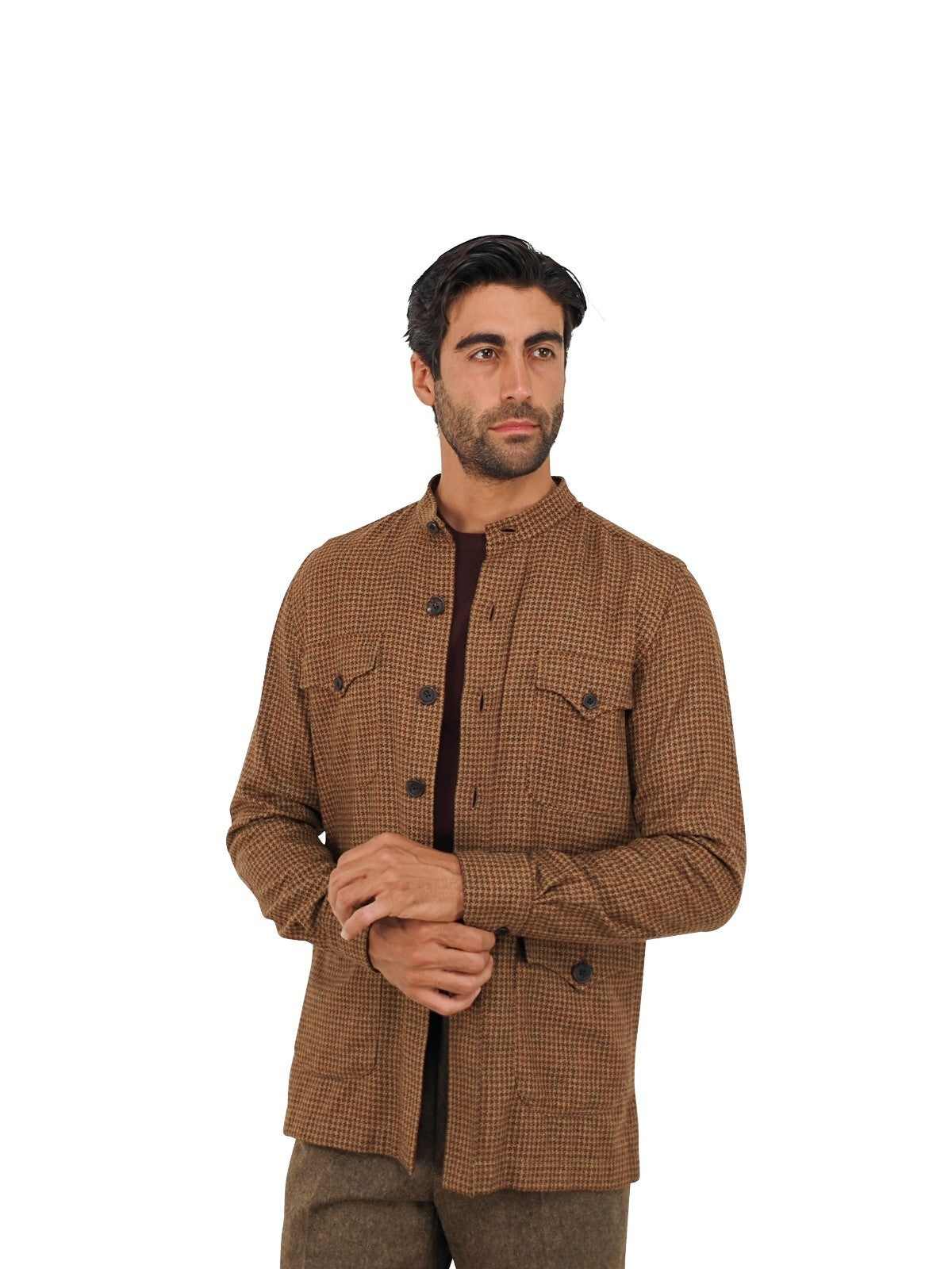 $2120 RUBINACCI Brown Houndstooth Sahariana Guru Jacket 100% Cashmere Size S