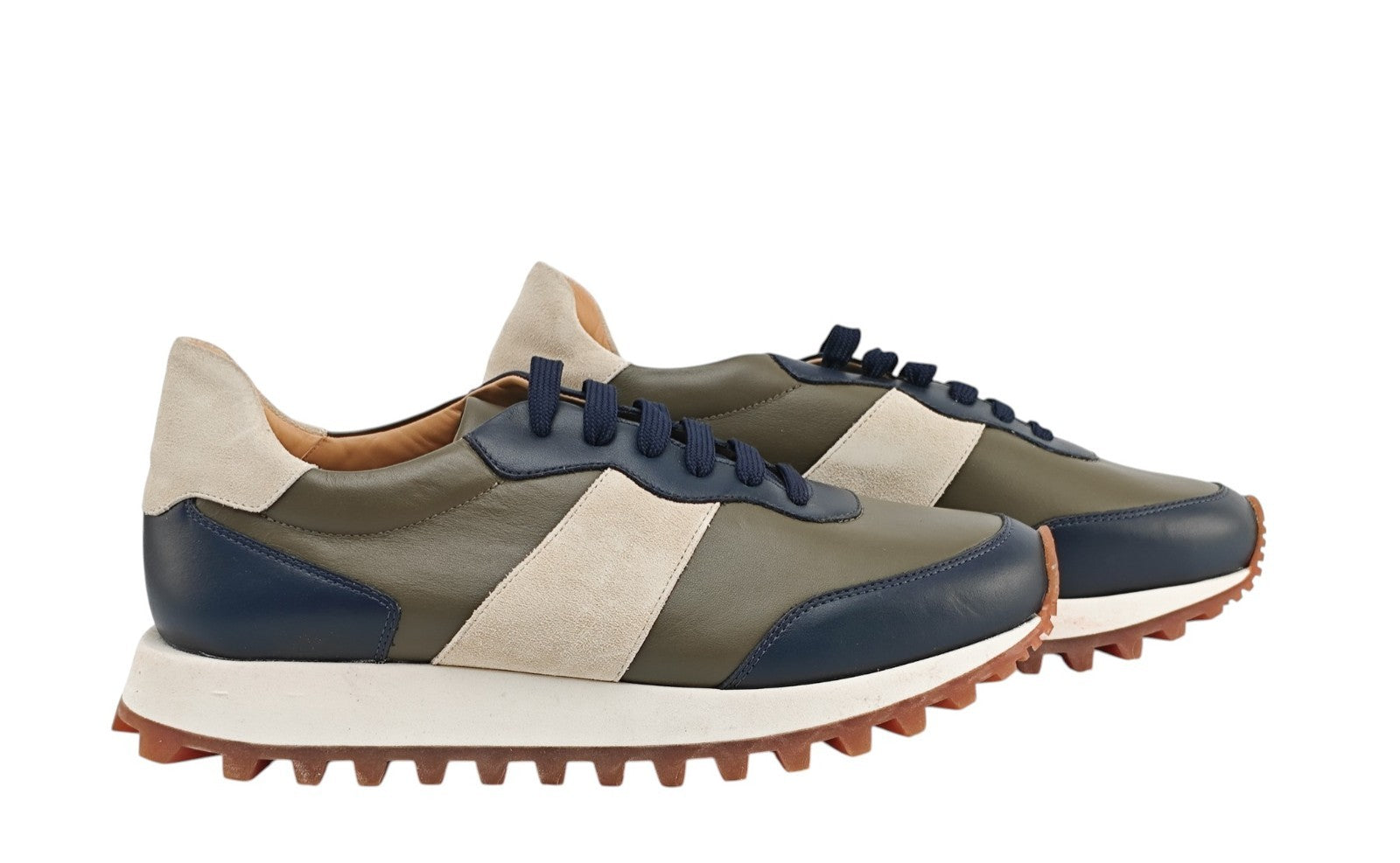 850$ TESTONI Sneaker Shoes Calf Navy / Fir Tree / Ivory  8 UK / 9 US / 42 IT
