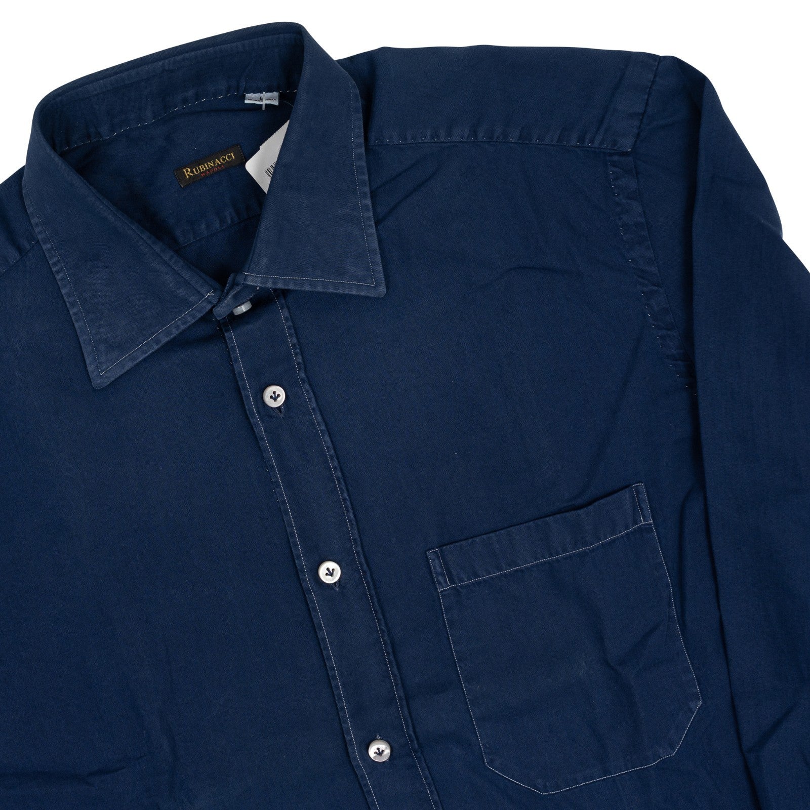650$ RUBINACCI NAPOLI Blue Hand-Sewn Shirt Denim Cotton Size L  3W