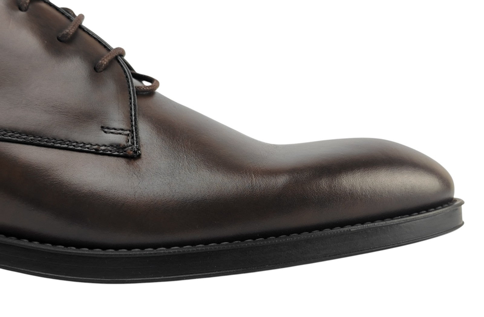 $1250 TESTONI BOLOGNA Derby Shoes Burnished Calf Cigar Brown