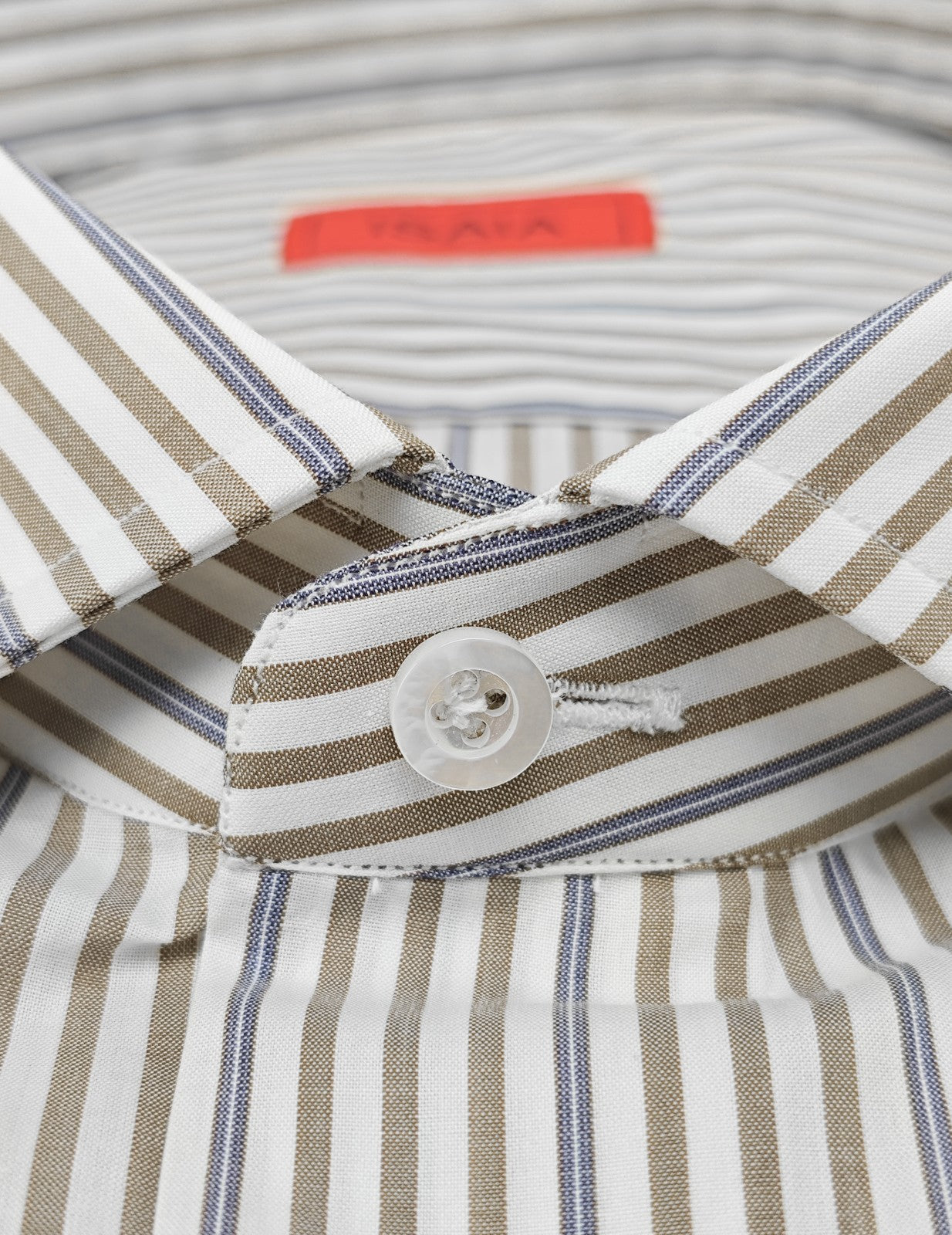 730$ ISAIA NAPOLI "Mix" Dress Shirt White - Beige Striped Fine Cotton 16.5 - 42