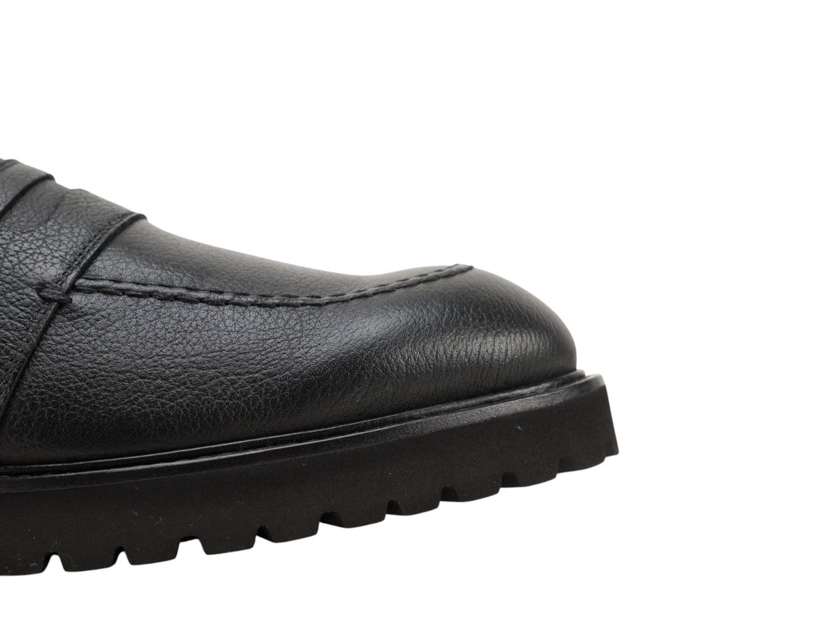 1050$ TESTONI Penny Loafer Slip-On Shoes Calf Buffalo Black 8 UK / 9 US / 42 IT