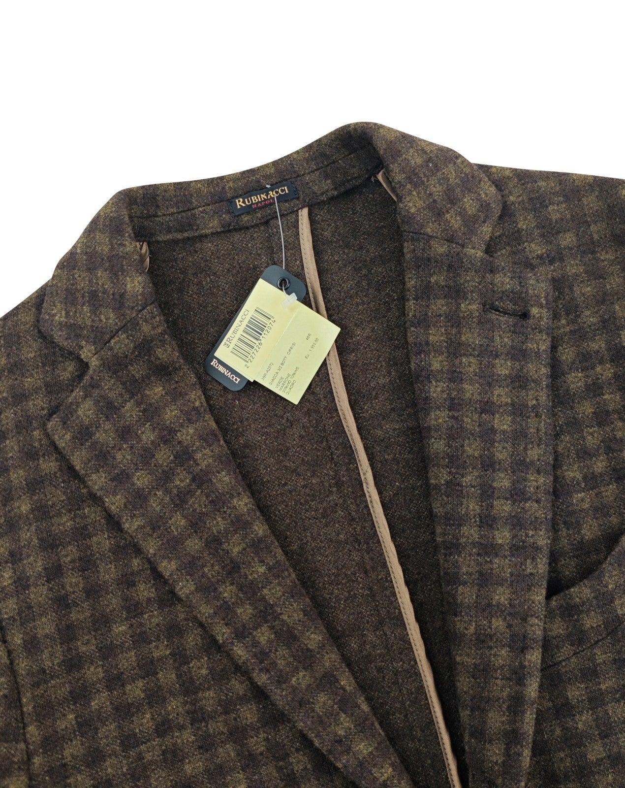 $1750 RUBINACCI NAPOLI Green /  Brown Checks Unlined Jacket Wool / Cashmere