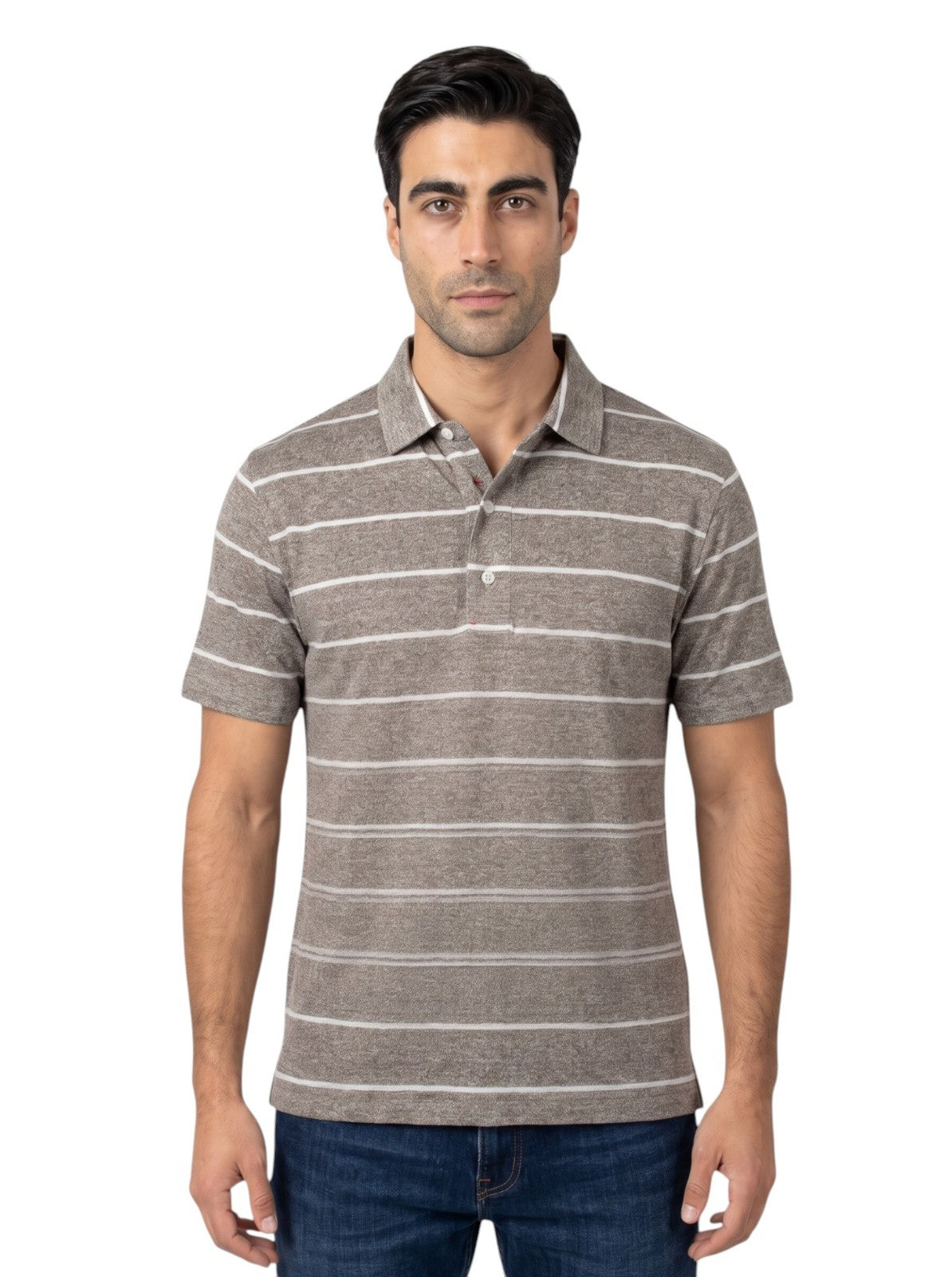 850$ ISAIA NAPOLI Beige Striped Polo 100% Linen Jersey Size S - Made in Italy