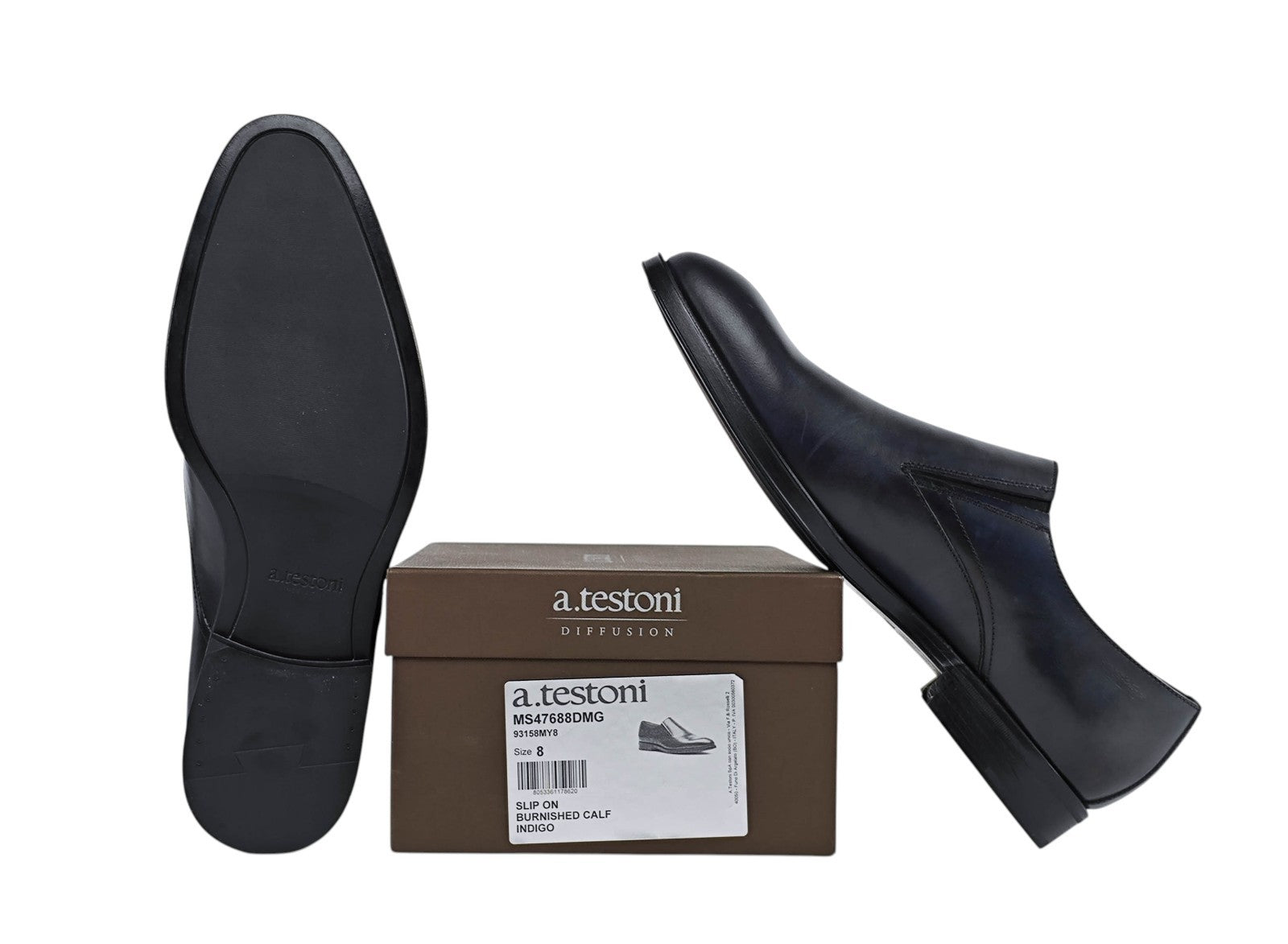 1200$ TESTONI 1929 Slip On Shoes Burnished Calf Blue Indigo 8 UK / 9 US / 42 IT