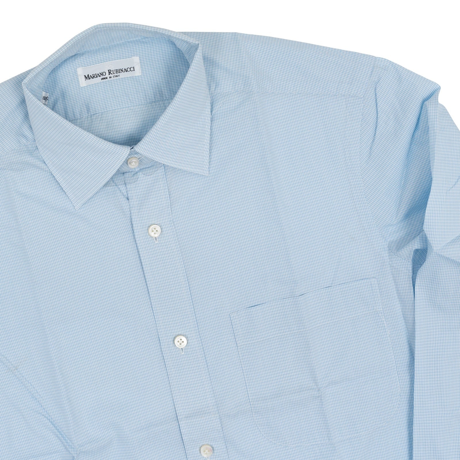 520$ RUBINACCI NAPOLI Blue Hand-Sewn Checks Pocket Shirt Cotton Classic Fit   2N