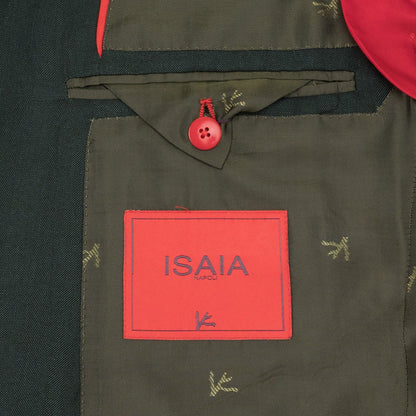 $7155 ISAIA "Sanita" Dark Green Suit Hand-Sewn Fine Wool & Silk Herringbone