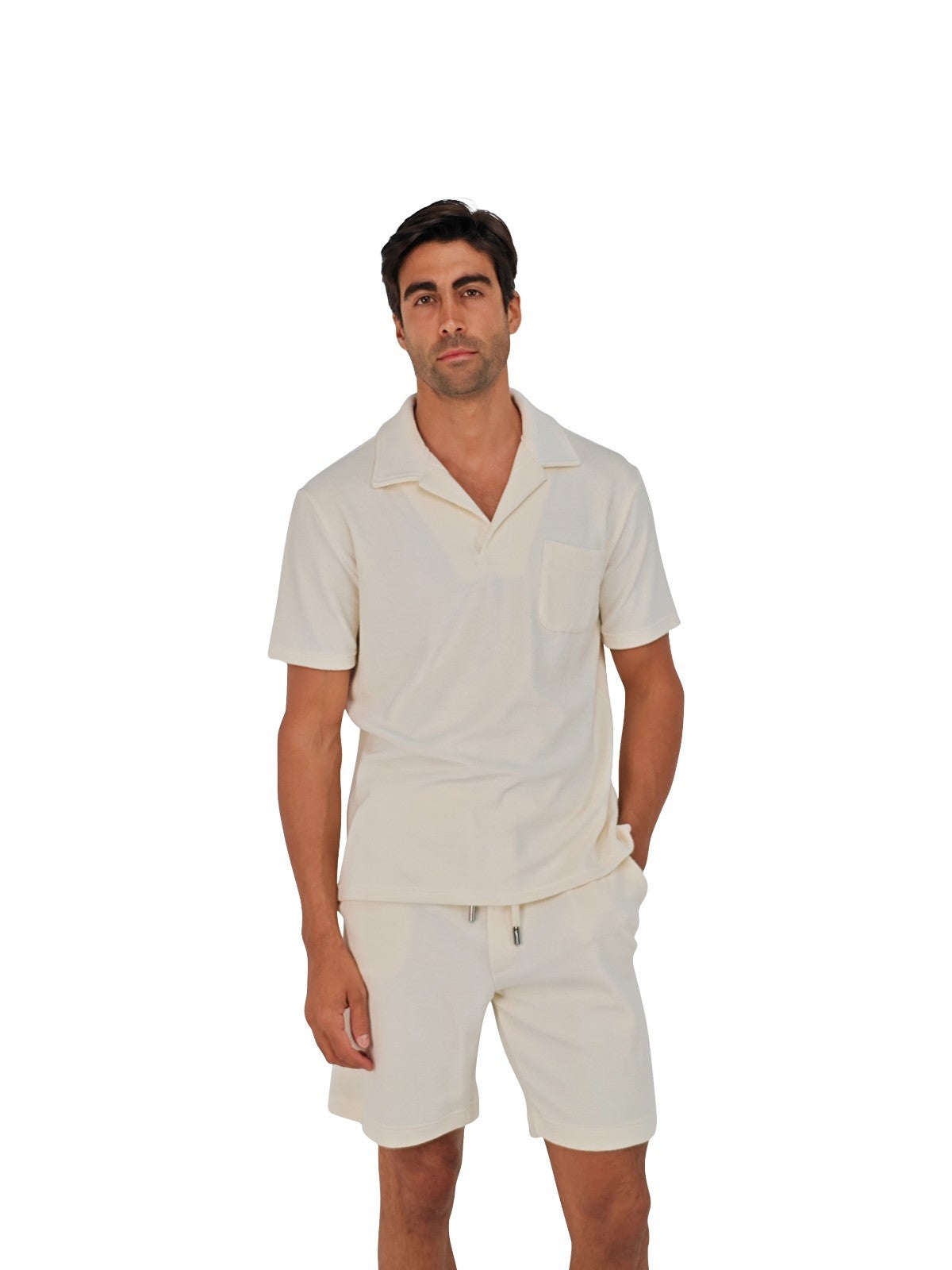 $1250 ISAIA NAPOLI Ivory Terry Short Tracksuit Cotton Silk Size M