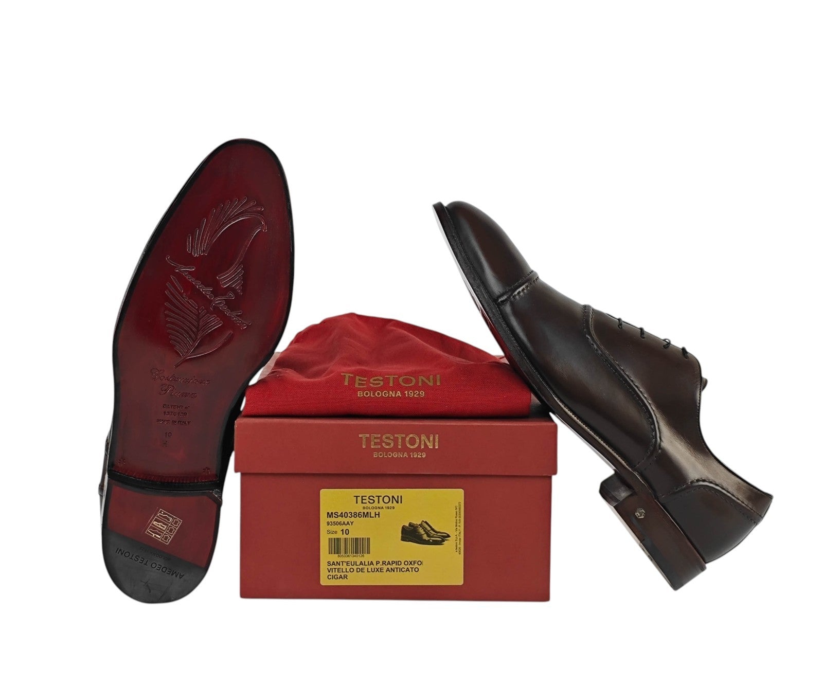 1300$ TESTONI "Piuma" Sant'Eulalia Oxford Shoes Calf Brown 10 UK  11 US 44 IT