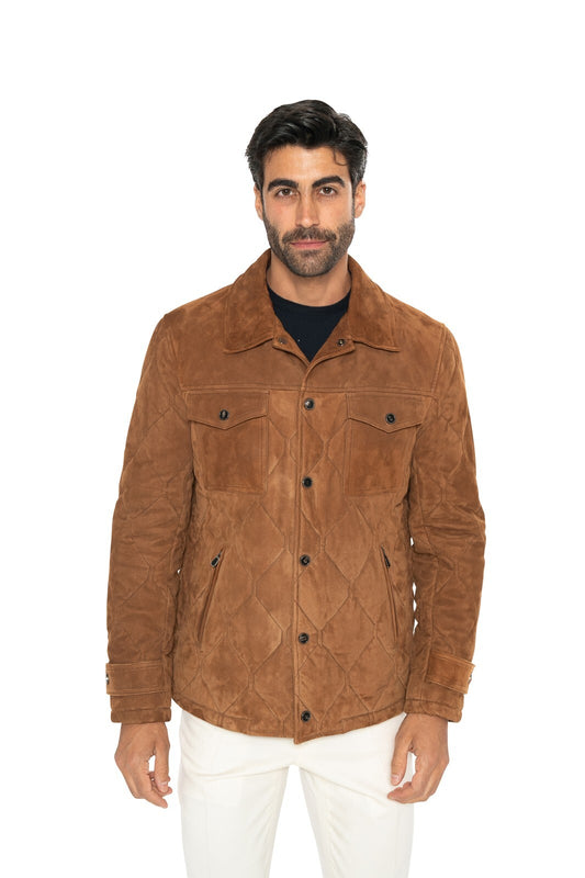 6500$ ISAIA NAPOLI Brown Quilted Field Jacket Suede Lambskin Leather 38 US 48 EU