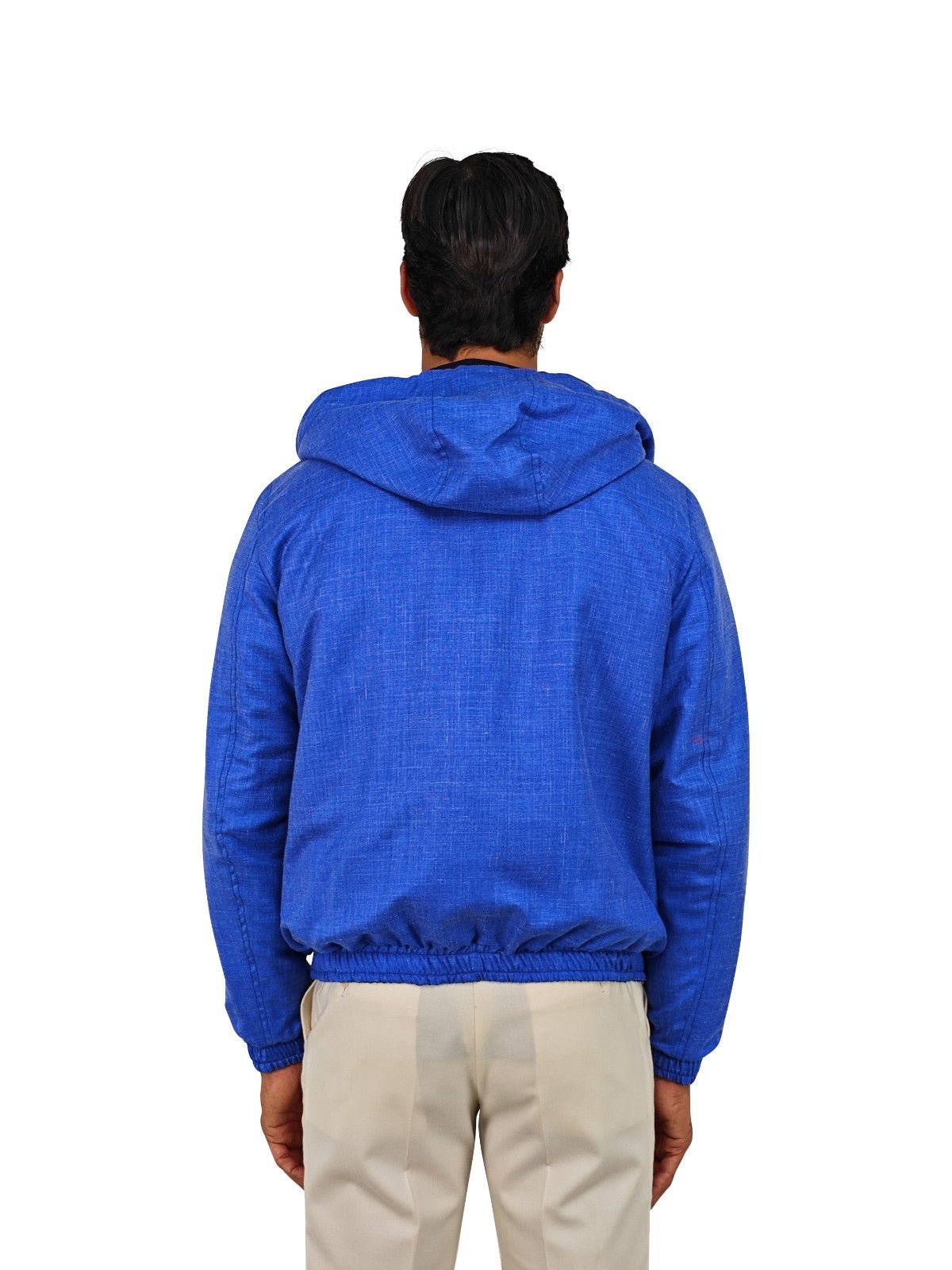 $3400 ISAIA NAPOLI Blue Reversible Hooded Bomber Jacket Wool Blend 40 US 50 EU