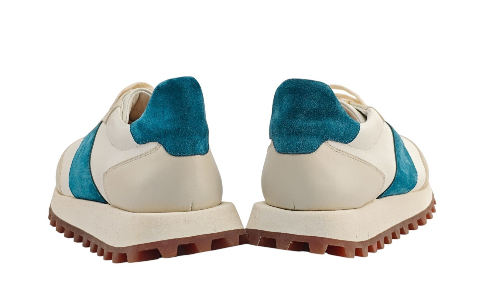 $900 TESTONI BOLOGNA "Como" Sneaker Shoes Sport Calf & Suede Ivory / Blue