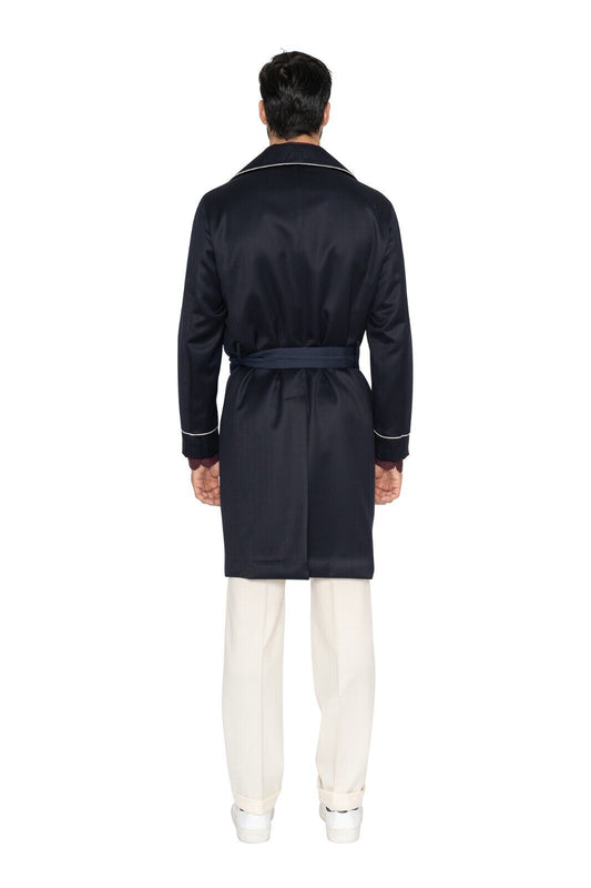 $1100 EIDOS by ISAIA NAPOLI Blue Trench Coat Bicolor Belted Wool 38 US / 48 EU