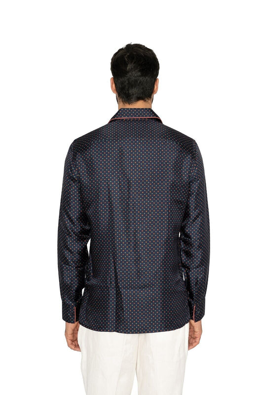 1400$ LUXURY MAROL BOLOGNA Camp Collar Shirt Blue Navy Floral  100% COMO SILK