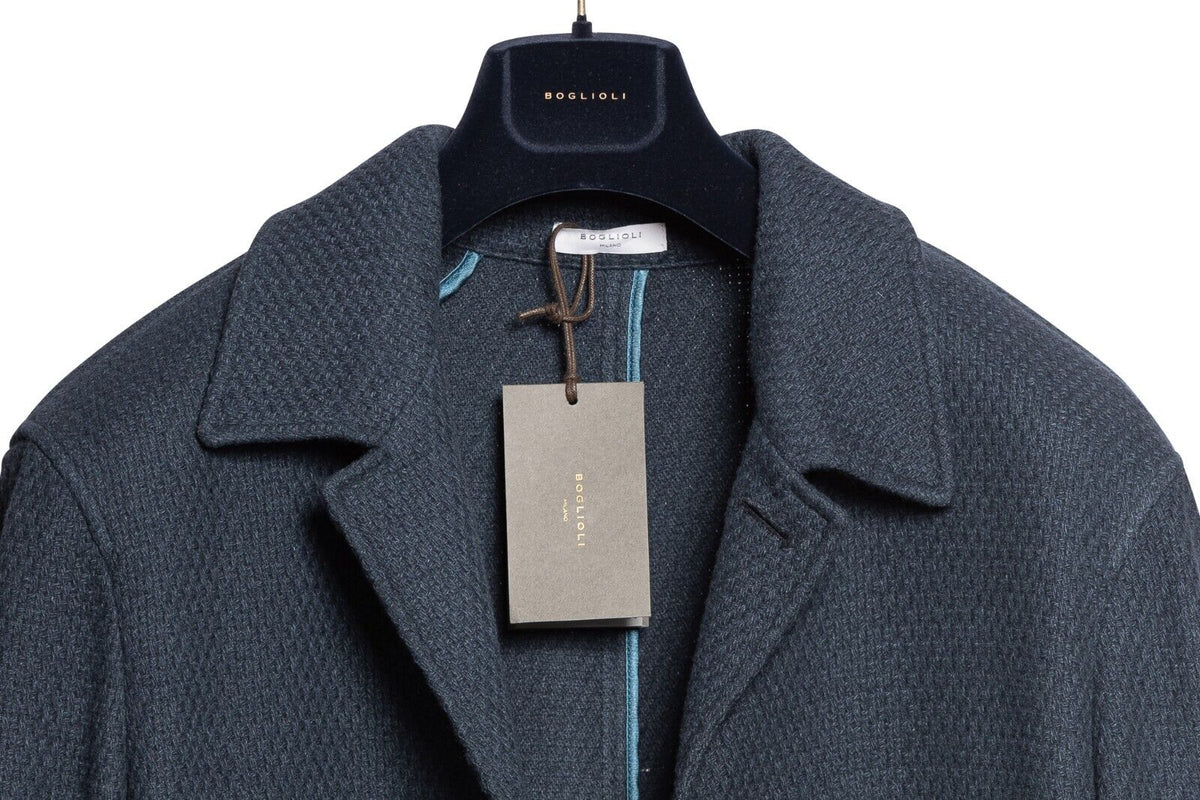 $1650 BOGLIOLI MILANO "DUSTER" Blue Coat Wool Knit 38 US / 48 EU