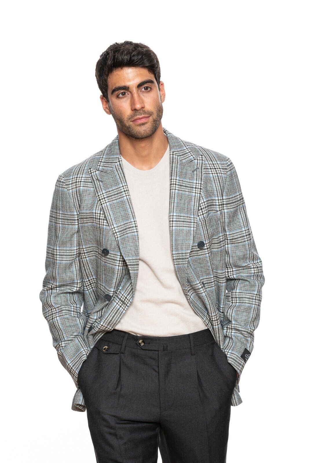 $2350 BELVEST Flannel Wool Prince of Wales Jacket Double Breasted 40 US 50 EU 7R