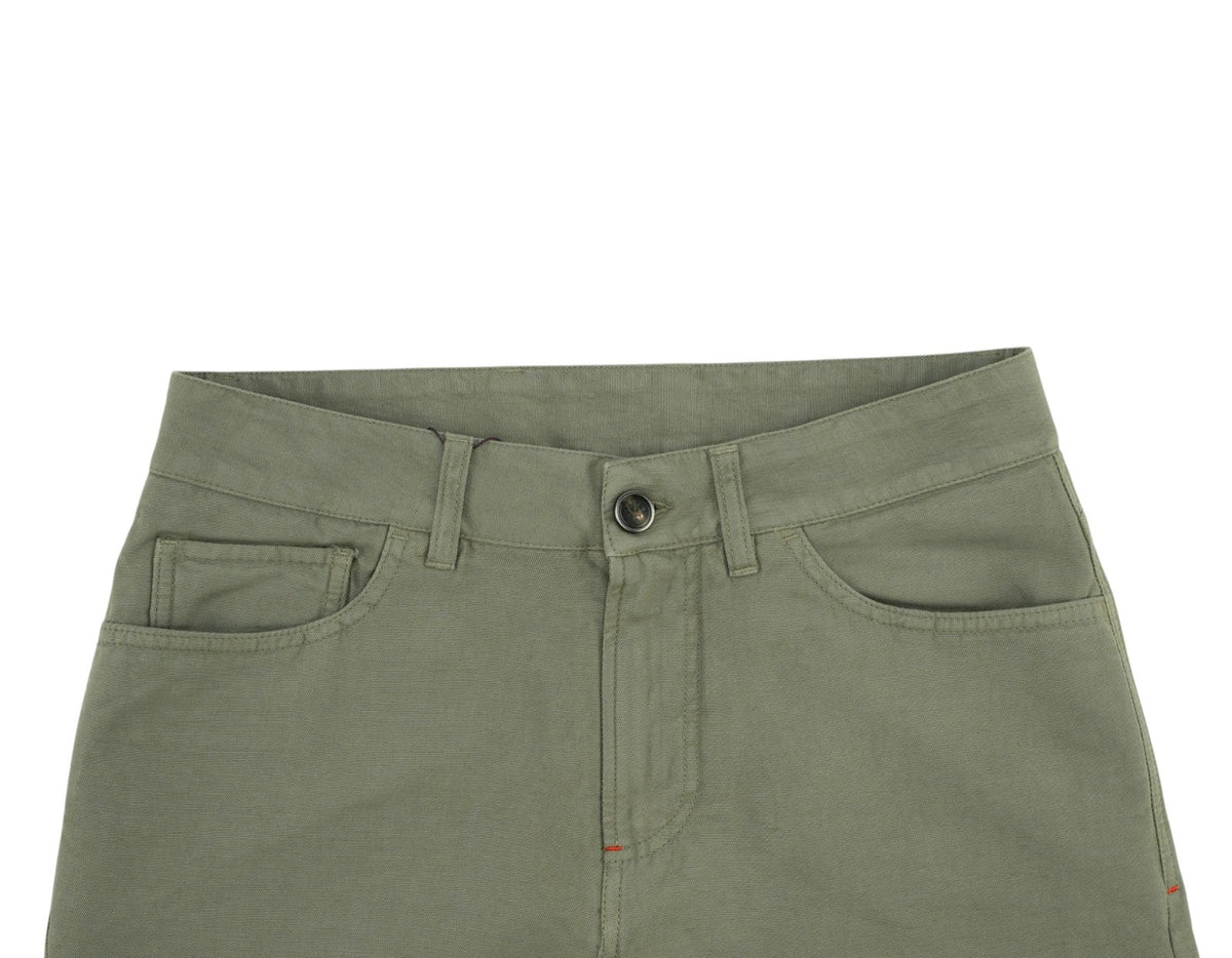 690$ ISAIA NAPOLI Olive Green 5 Pocket Trouser Pant Cotton Linen 32 US  / 48 EU