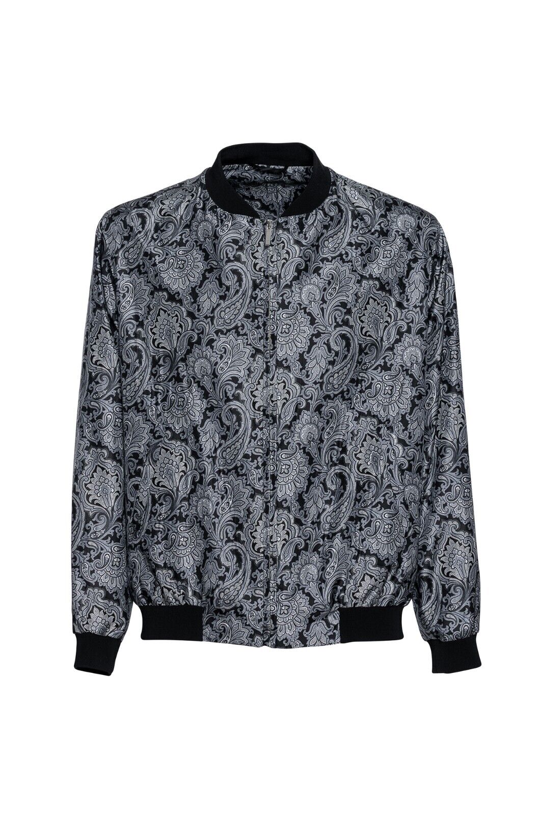 2000$ ITALO FERRETTI Bomber Jacket Gray "DAMASK" 100% Silk  42 US / 52 EU BIJAN