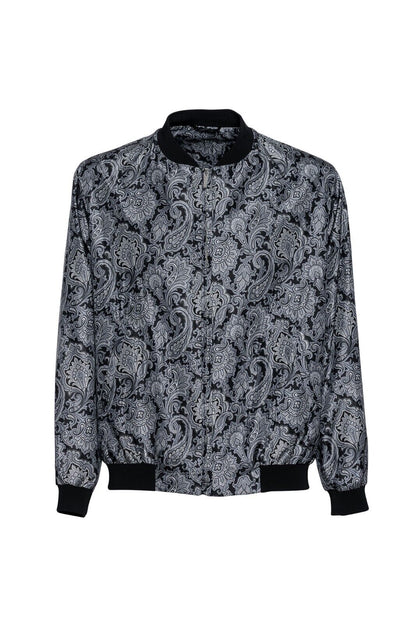 2000$ ITALO FERRETTI Bomber Jacket Gray "DAMASK" 100% Silk  42 US / 52 EU BIJAN