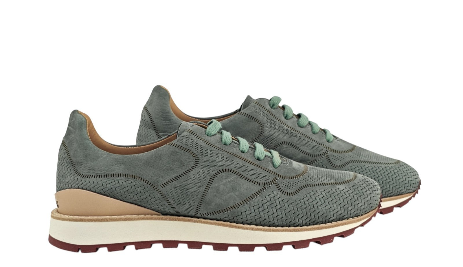 $900 TESTONI BOLOGNA "Moena" PIUMA Sneaker Shoes Nabuk Calf Green Malachite