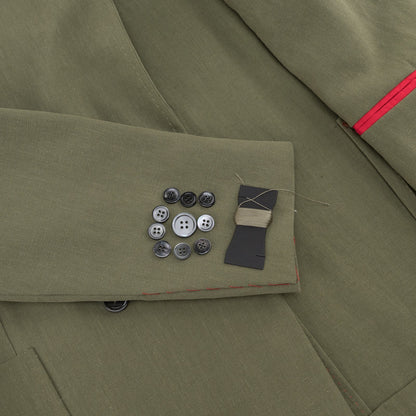$8395 ISAIA "Domenico" Green Double Breasted Suit 100% Linen 40 US / 50 EU  7C