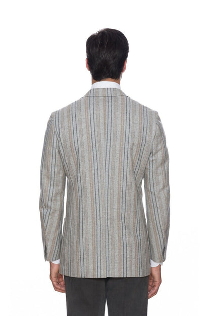 $1890 D'AVENZA Light Gray Cashmere Wool Striped Jacket Sewn in Italy 38 US 48 EU
