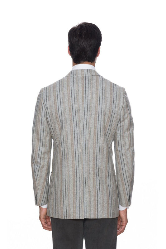 $1890 D'AVENZA Light Gray Cashmere Wool Striped Jacket Sewn in Italy 38 US 48 EU