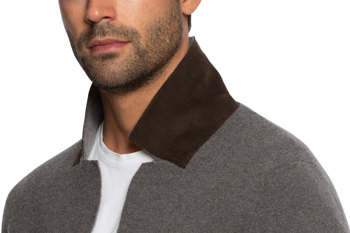 $1800 FEDELI CASHMERE Cardigan Jacket Knit 100% Cashmere + Leather 40 US / 50 EU