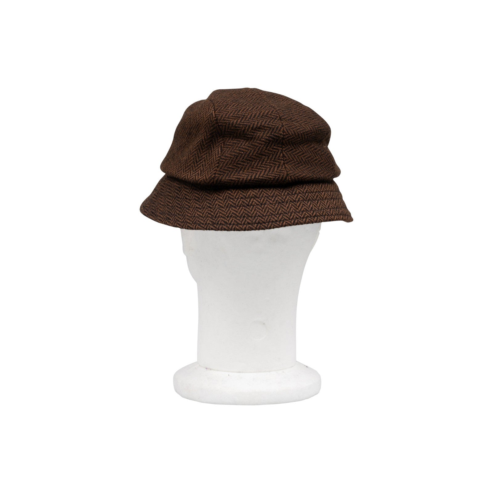250$ RUBINACCI NAPOLI Made in England Brown Wool Tweed Herringbone Bucket Hat