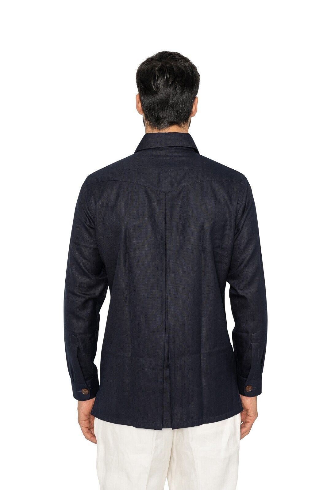1400$ LUXURY MAROL BOLOGNA Blue Navy Safari Jacket Shirt 100% Wool 15.5 - 39