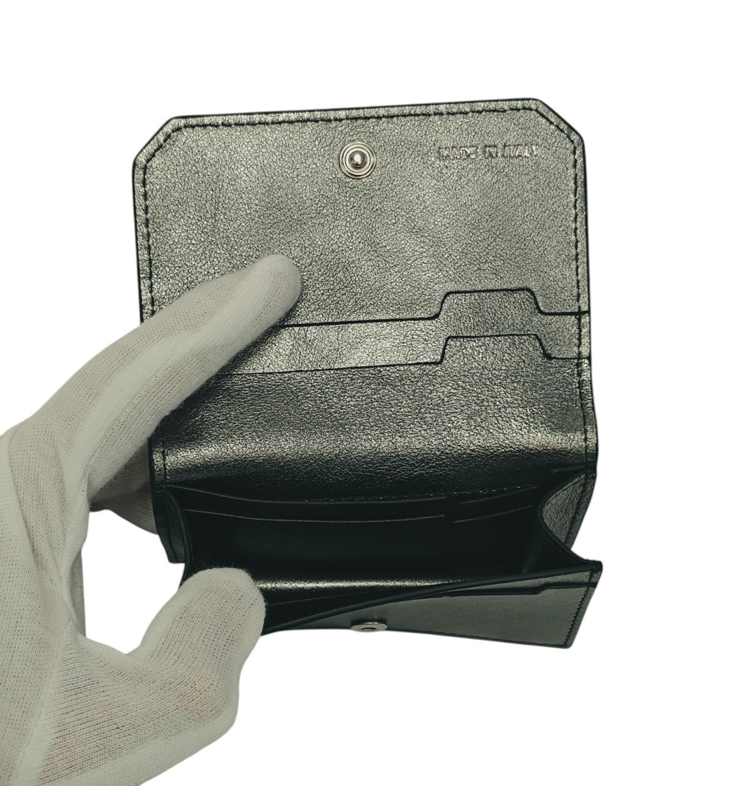 260$ PINEIDER FIRENZE 1774 Leather Folded Card Holder Laminated Silver