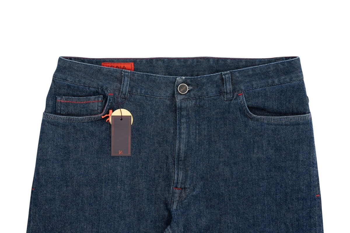 690$ ISAIA NAPOLI Dark Blue 5 Pockets Denim Jeans Trousers Pant Regular Cotton