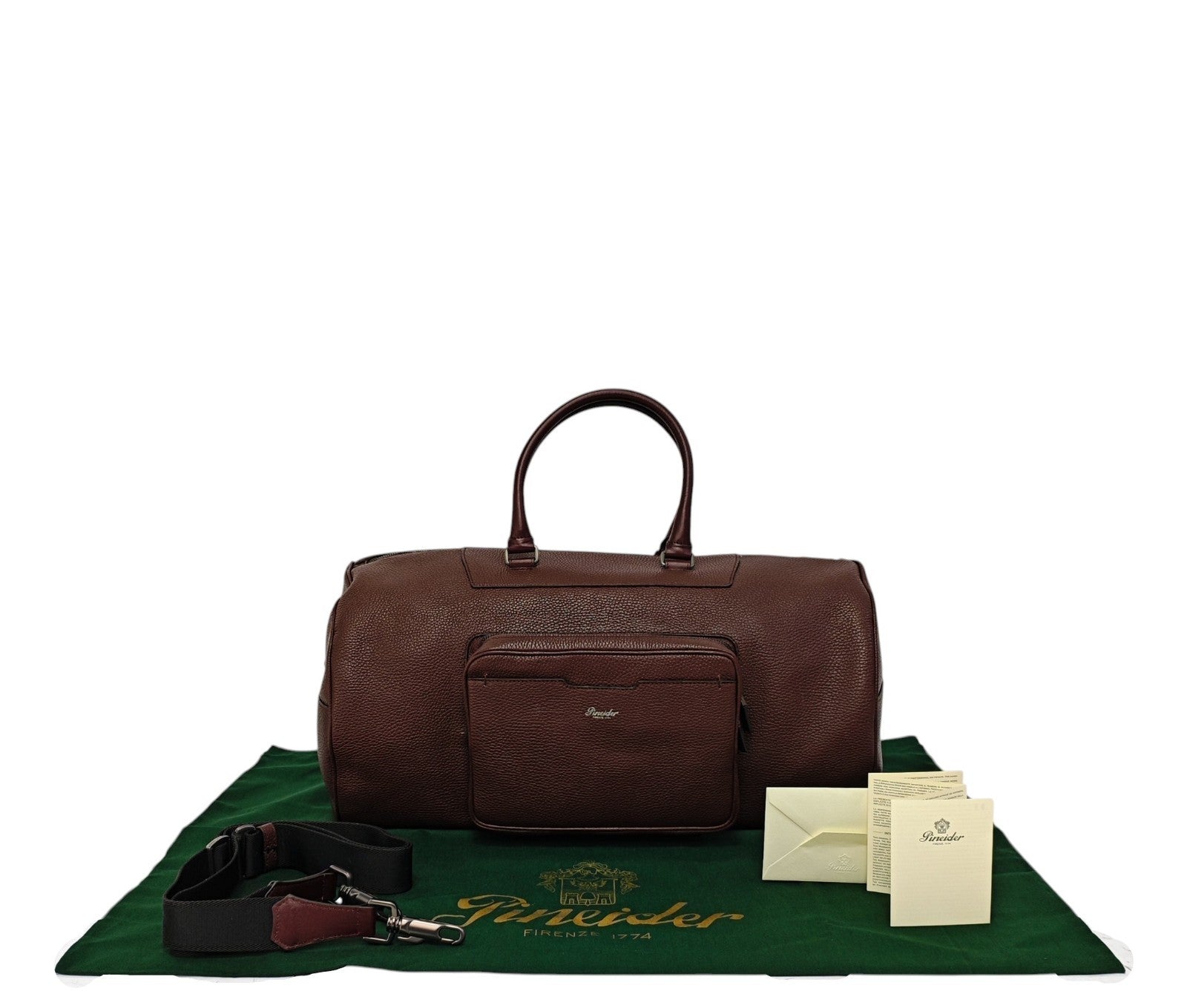 1950$ PINEIDER FIRENZE Burgundy Grain Calf Shoulder Travel Duffle Bag XL