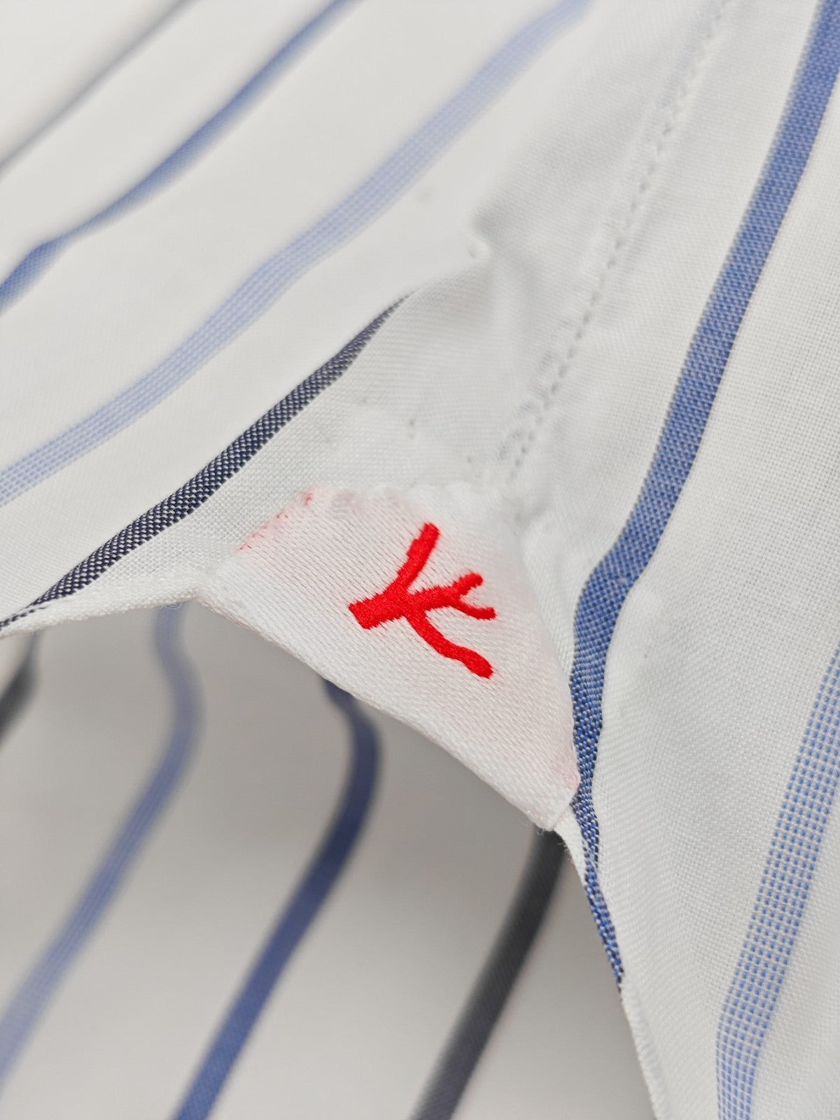 730$ ISAIA NAPOLI "Mix" Dress Shirt White - Blue Striped Fine Cotton 15.75 - 40