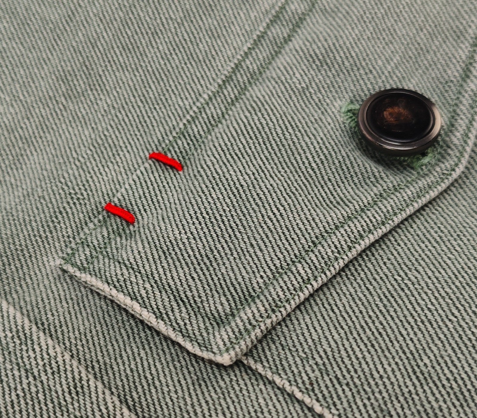 $1450 ISAIA Washed Green Hand-Sewn Overshirt Jacket Denim Cotton Size L