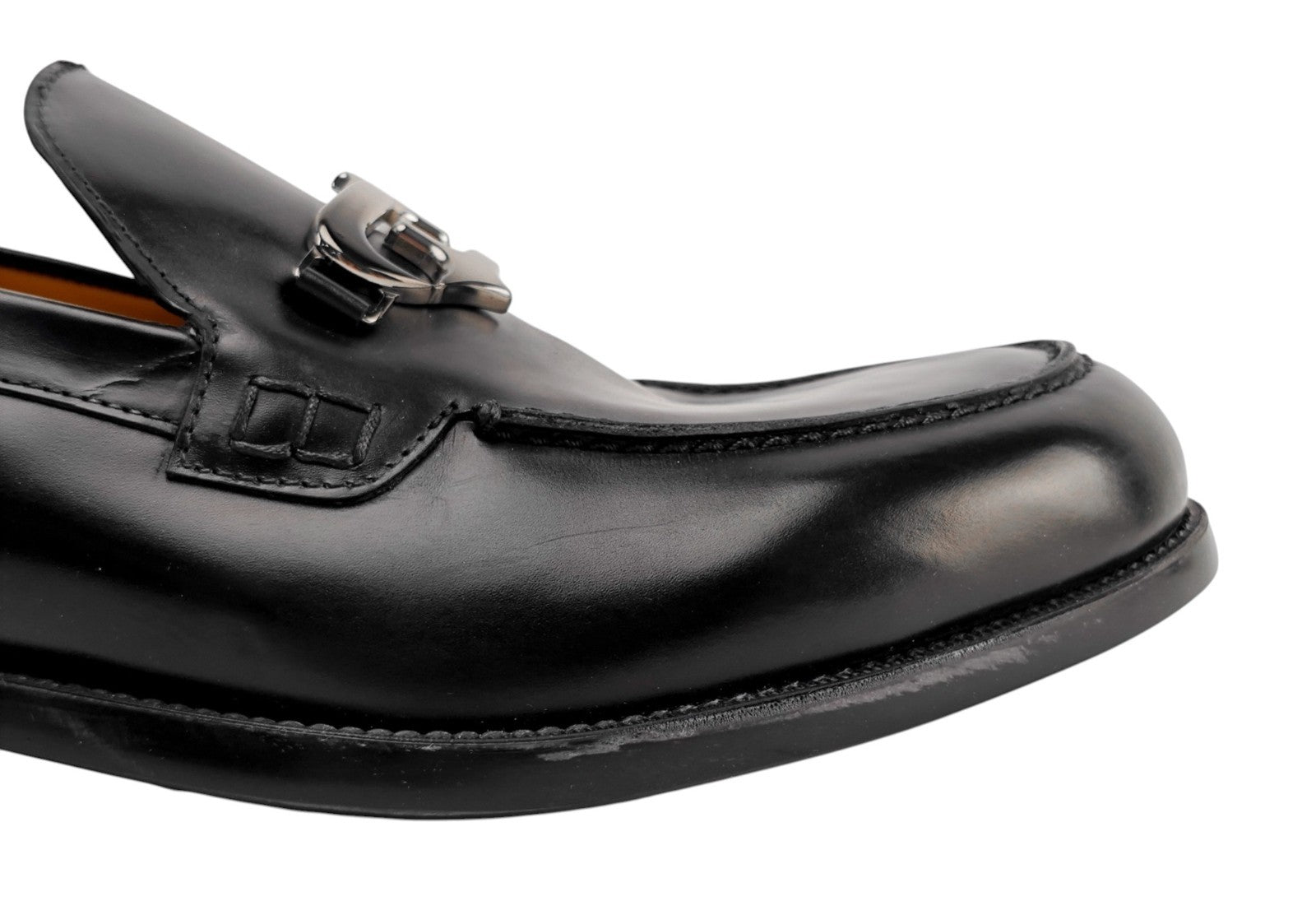 1300$ TESTONI Loafer Shoes Polished Lux Calf Black + Metal 8 UK / 9 US / 42 IT