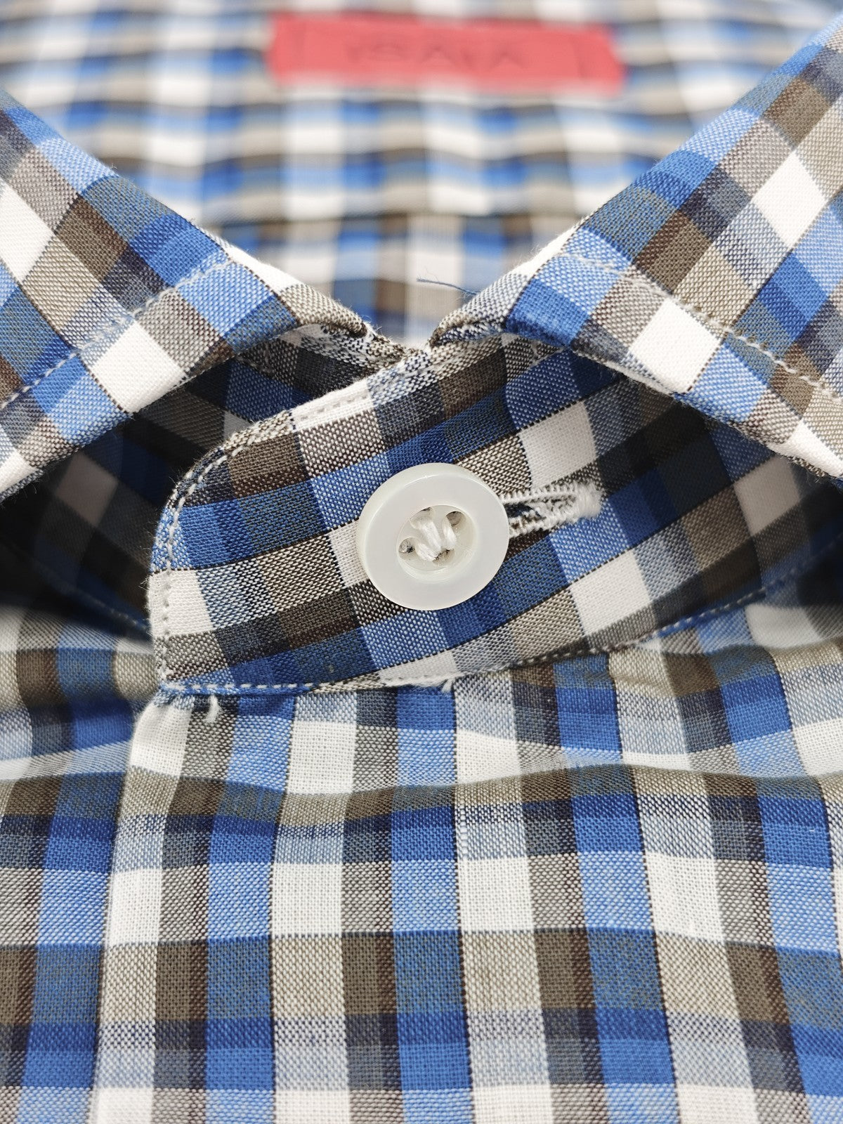 730$ ISAIA NAPOLI "Mix" Dress Shirt Blue Checks  Lightwheight Cotton 17 - 43