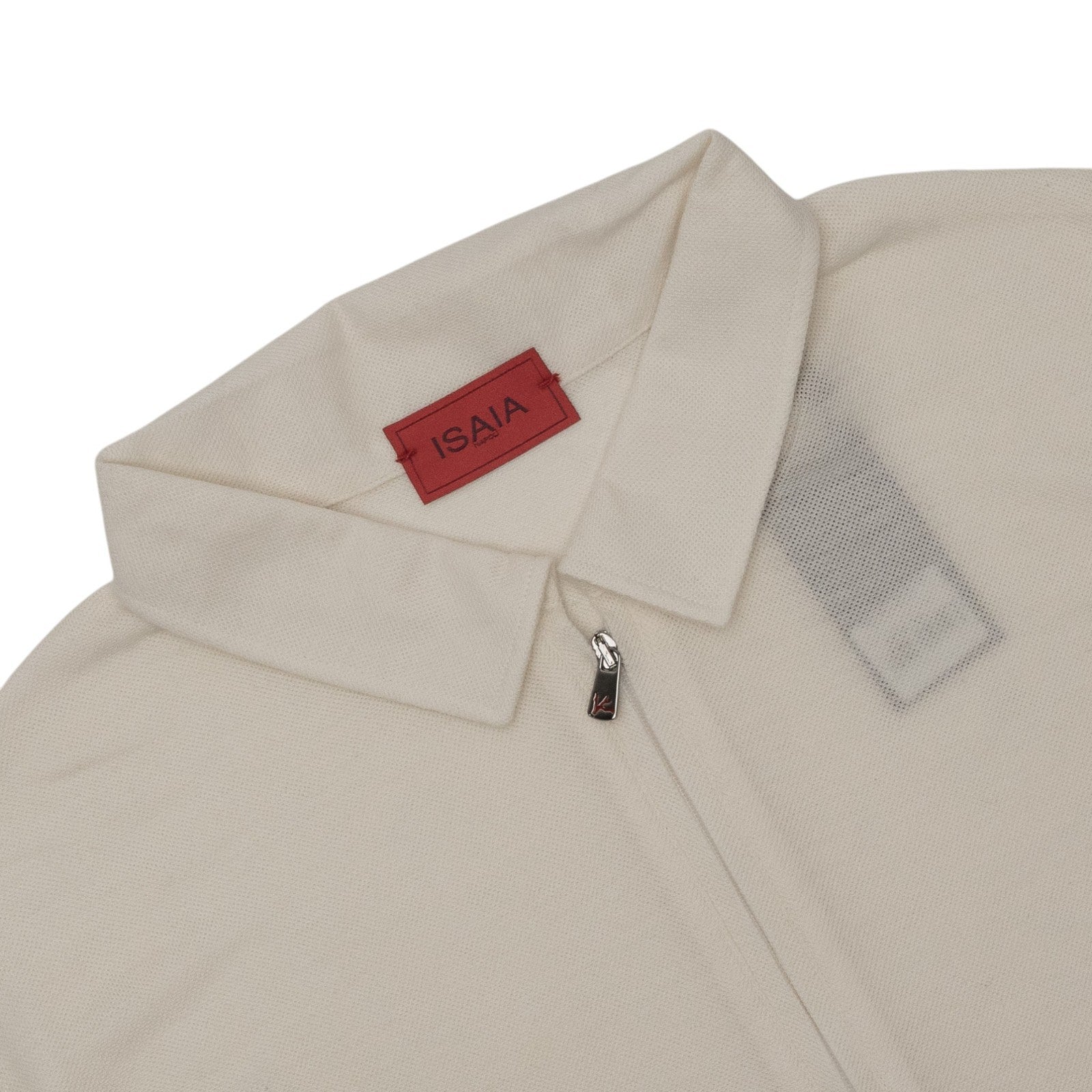 1100$ ISAIA NAPOLI Ivory Polo Zip Short Sleeve Knit Wool Size XL