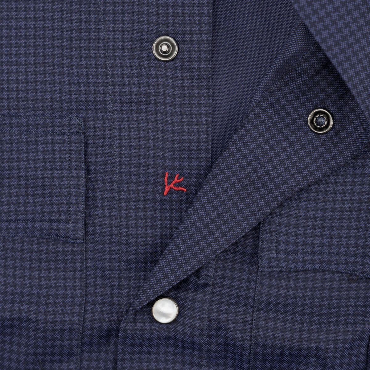 850$ ISAIA "Western" Casual Shirt Pockets Blue Hounstooth Fine Cotton 16.5 - 42