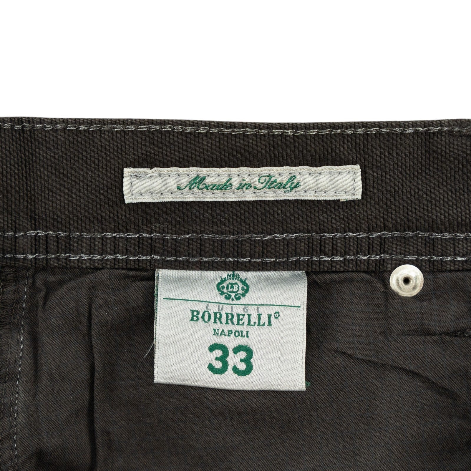 415$ LUIGI BORRELLI NAPOLI Dark Brown Denim Jeans Pant Cotton 33 US / 49EU