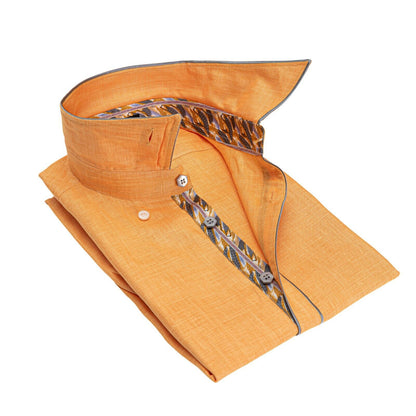 ITALIAN LUXURY 950$ GERLIN Shirt Short Sleeve Orange Linen + Silk 