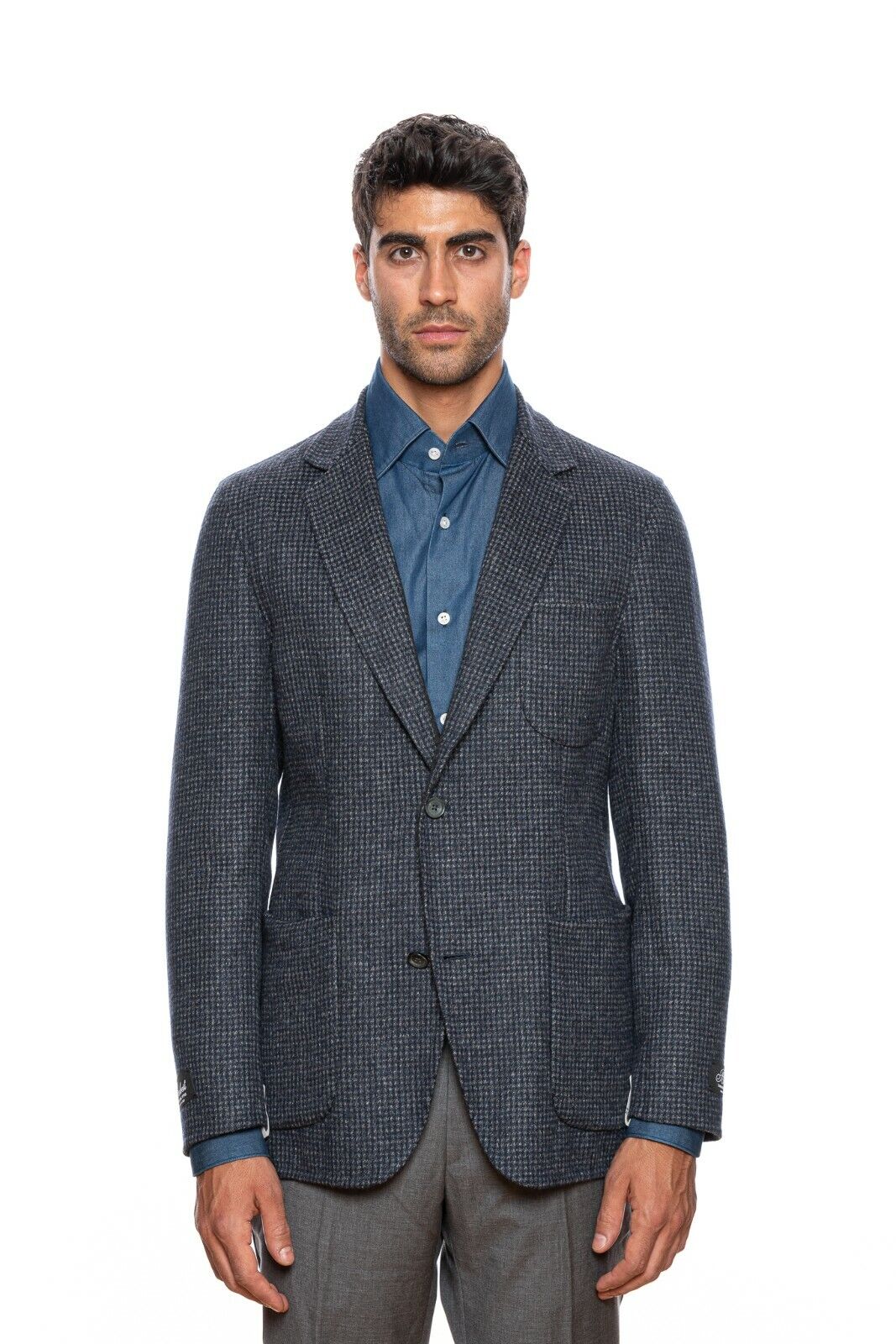 $2245 BELVEST Gray / Blue Flannel Wool REVERSIBLE Jacket 40 US / 50 EU Drop 8R