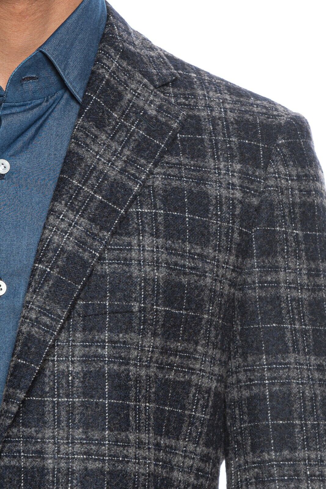 $2395 BELVEST Gray Blue Check Baby Alpaca Wool Jacket 44 US / 54 EU Drop 7R