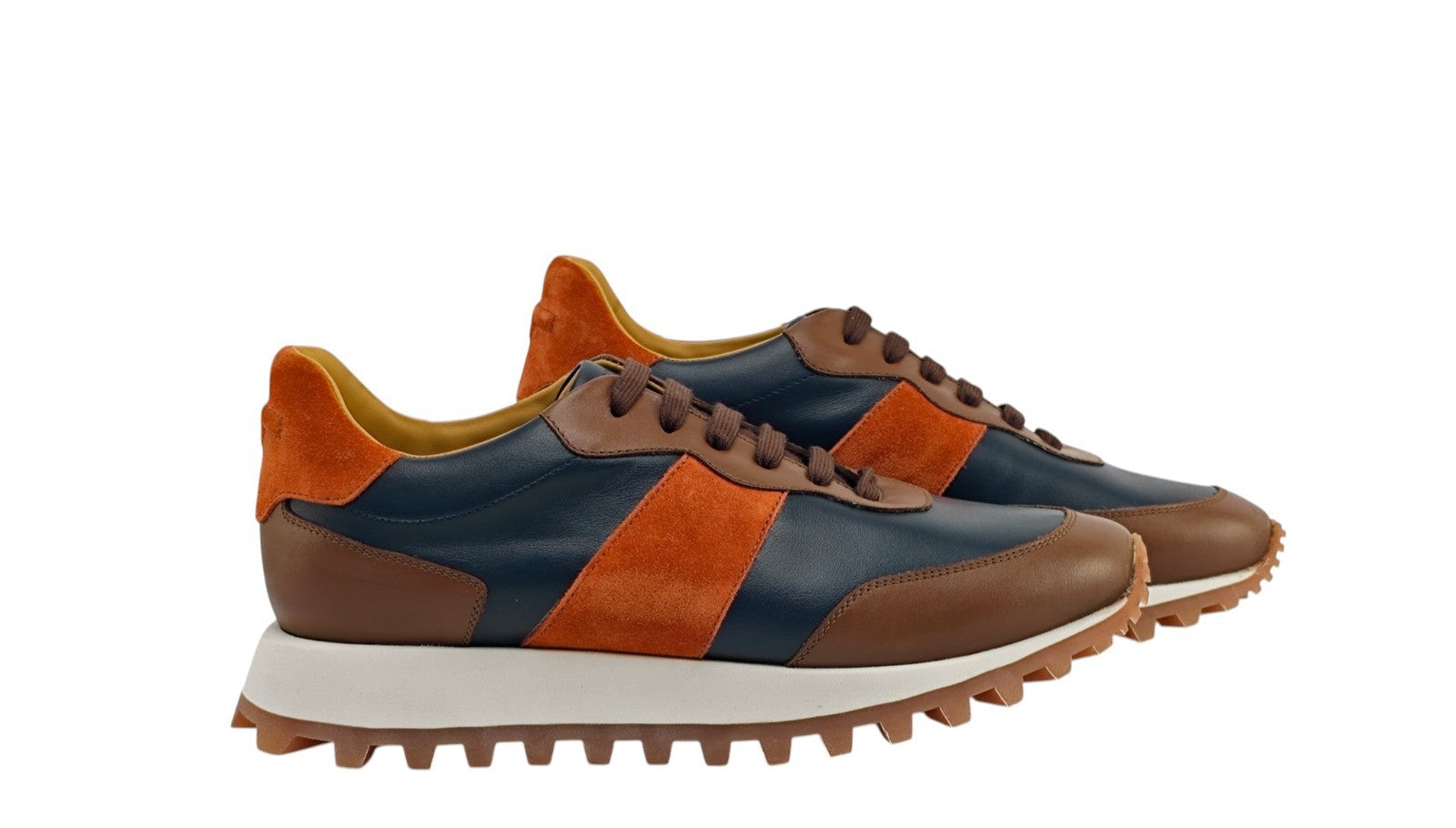 $900 TESTONI BOLOGNA  Sneaker Shoes Sport Calf & Suede Cider / Navy / Bronze